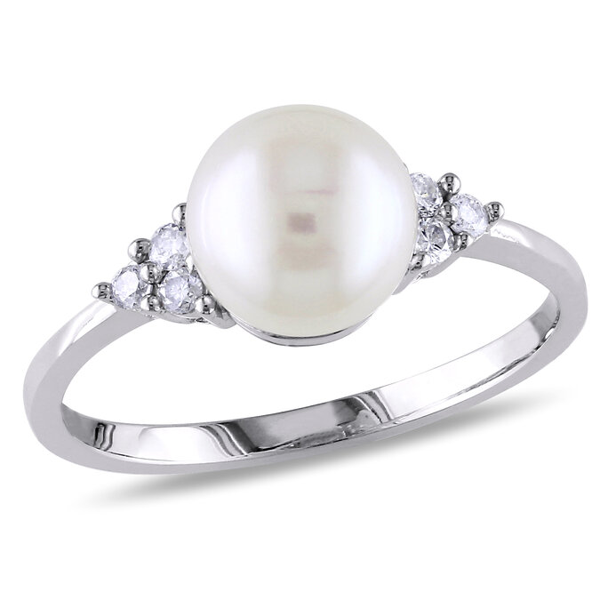 Pearl Jewelry - 1/8 CT Diamond 7.5 - 8 MM White Freshwater