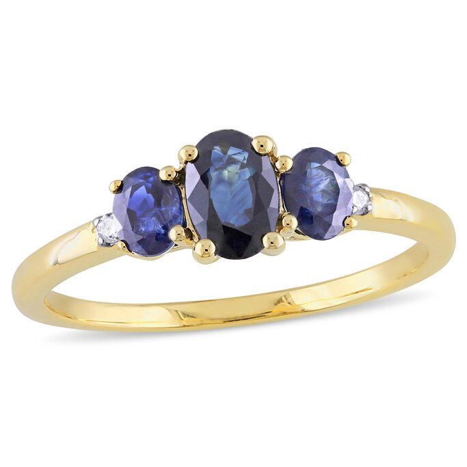 Gemstone Jewelry - 0.02 CT Diamond And 1 CT Sapphire 3 Stone 10k