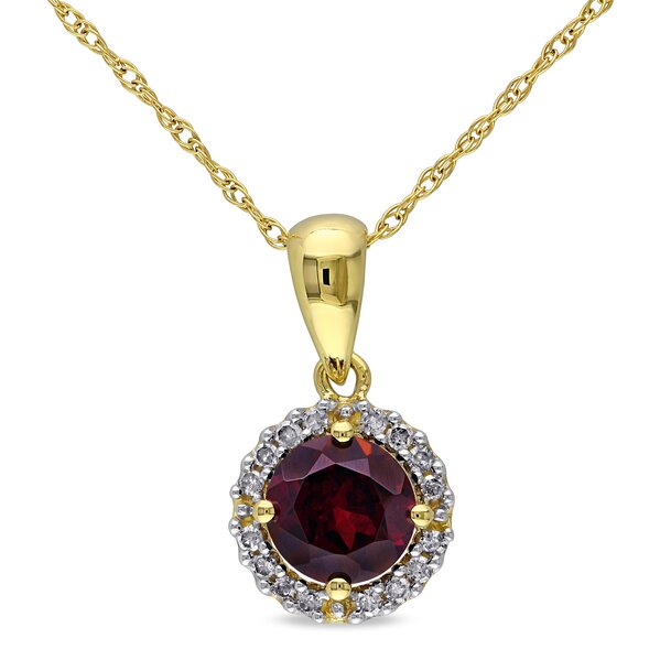 10k Yellow Gold 2024 Checkerboard Cut Garnet Necklace