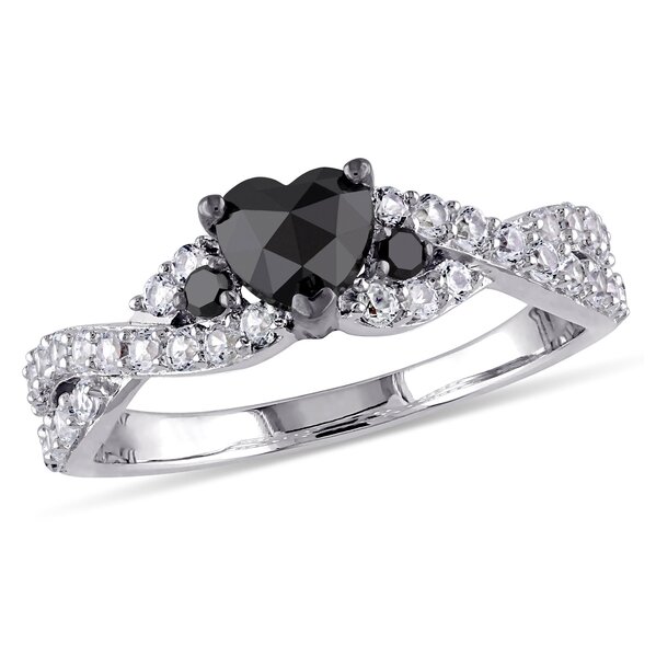 Engagement Jewelry 3/5 CT TW Black Heart Shaped Diamond and Created