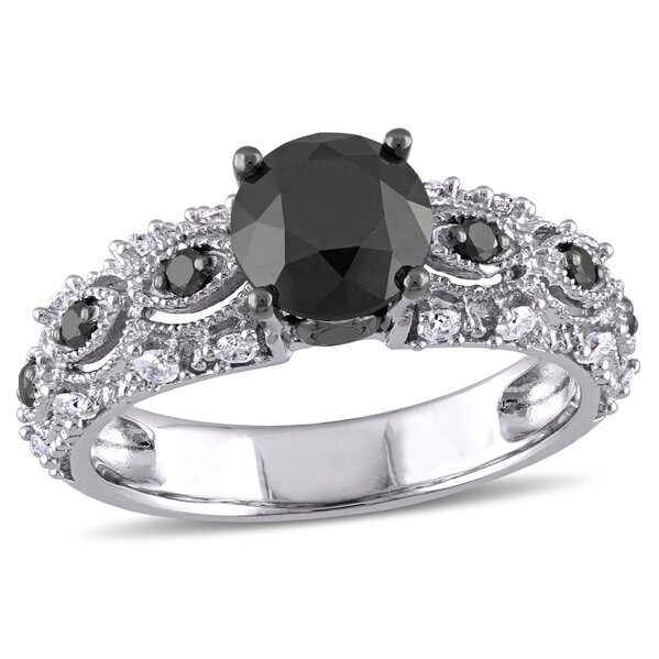 Engagement Jewelry - 2 CT TW Black and White Diamond Vintage Filigree ...