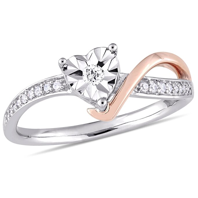 0.03 Cttw Round Cut Diamond Triple Heart Promise Ring 14K Rose Gold Over