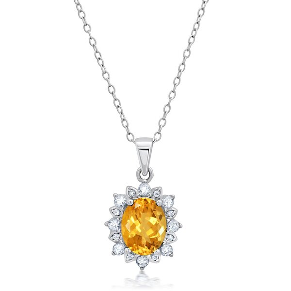 Marabela - Sterling Silver Citrine Oval Pendant Necklace with