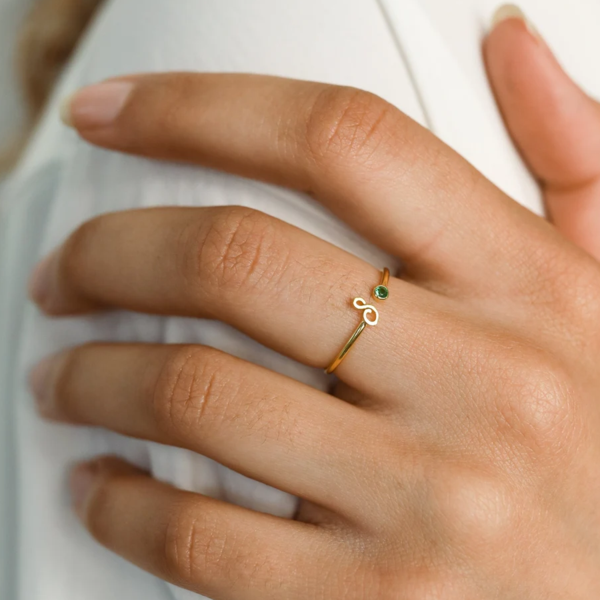 Happy goods unlimited initial birthstone cursive custom ring