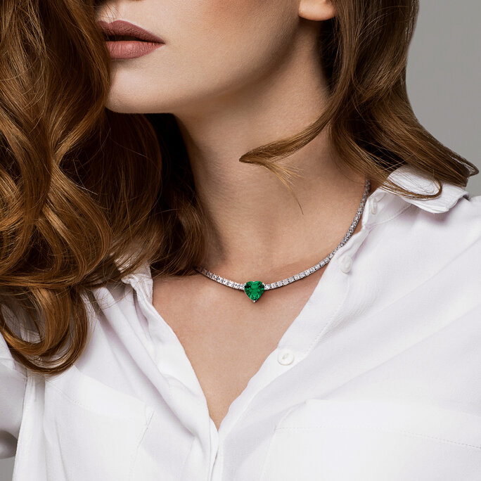 Half Green Emerald and Diamond Tennis Necklace | Armans Fine Jewellery
