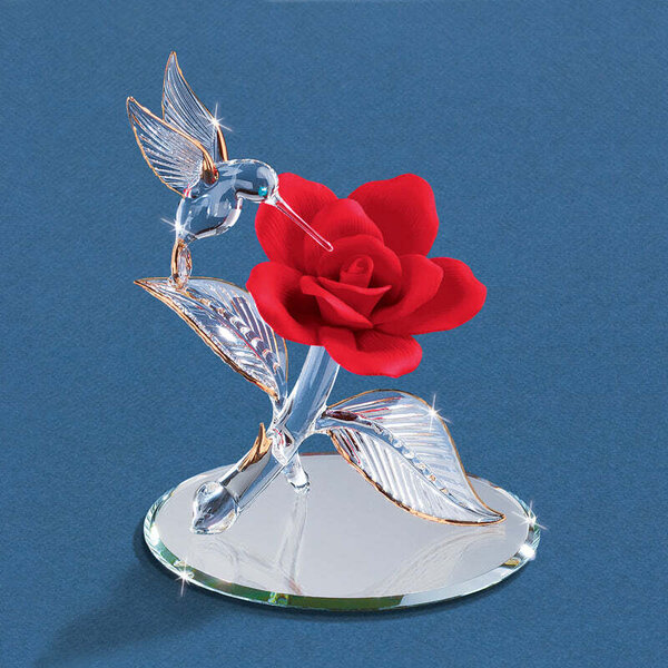 Glass Baron - Hummingbird W/Rose, Red Figurine - Discounts for