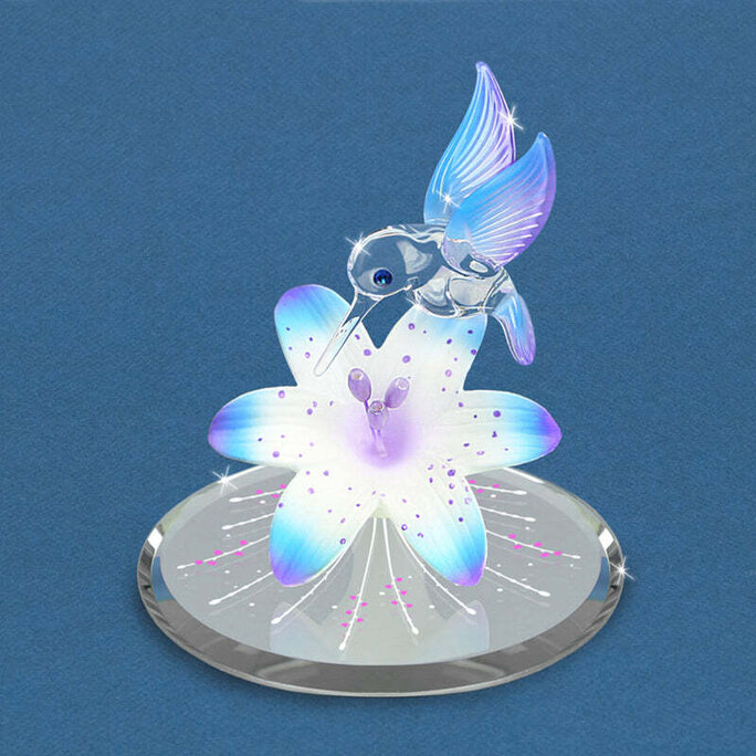 Glass Baron - Hummingbird, Blue Lily Figurine - Discounts for