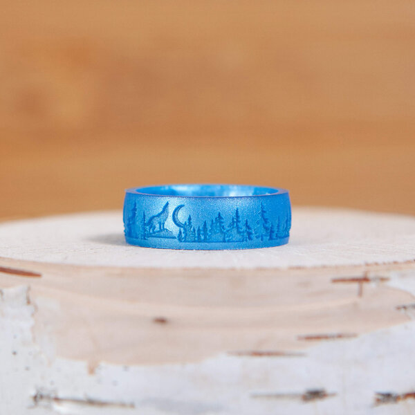 Enso Rings Etched Nature Silicone Ring Lone Wolf Blue Topaz