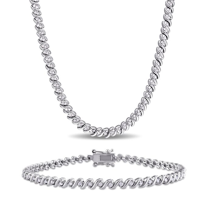 Diamond Jewelry - 2-Piece Set of 1 1/2 CT TDW Diamond S-LinK Tennis Necklace  & Bracelet in Sterling Silver - Discounts for Veterans, VA employees and  their families! | Veterans Canteen Service