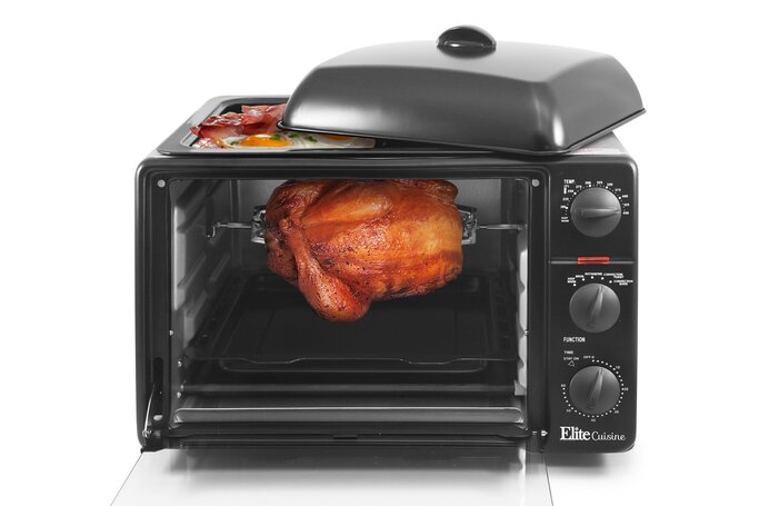 Elite Countertop Toaster Oven And Rotisserie With Top Grill And