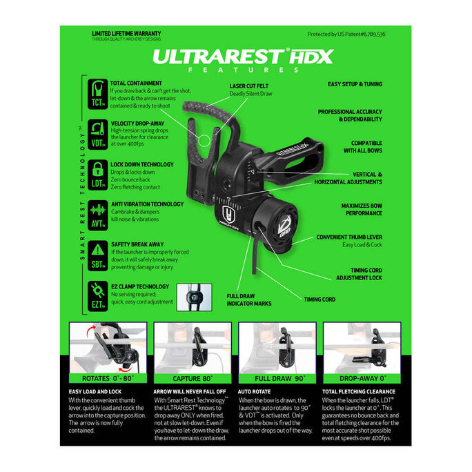 QAD Ultrarest HDX Repose-flèches à effacement pour la chasse et le tir