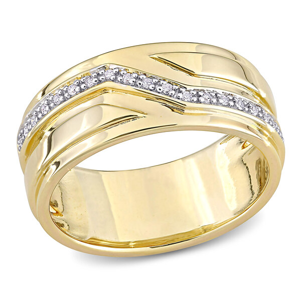 Hand+Some - Men's 1/10 CT TW Diamond Zigzag Ring In Yellow Plated