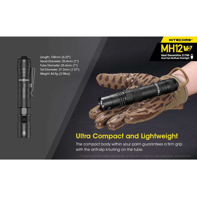 Nitecore - MH12 v2 1200 Lumen USB-C Rechargeable Flashlight with 5000mAh Battery - Military & Gov't Discounts | GOVX Nitecore - MH12 v2 1200 Lumen USB-C Rechargeable Flashlight with 5000mAh Battery - Military & Gov't Discounts | GOVX