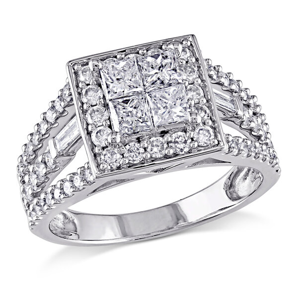 Allegro - 1 1/2 CT TW Princess Cut Diamond Halo Engagement Ring in 14k ...