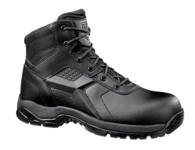 Black steel toe shop boots with side zipper