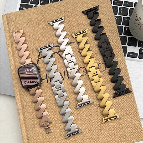 Infinity Loops Zig Zag Classic Metal Apple Watch Band Military