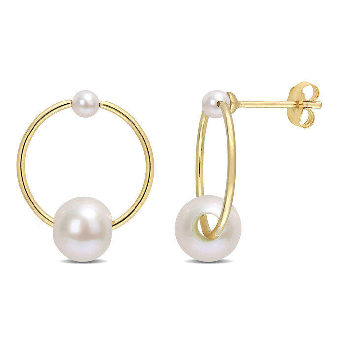 White Freshwater M&M Pearl on Endless Hoops Earrings