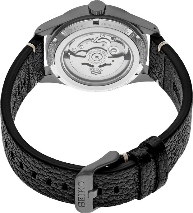 Seiko - Men's 39.4mm Seiko 5 Sports Leather Watch - Military & Gov