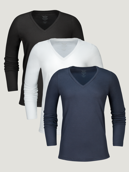 Fresh Clean Threads - Women's Long Sleeve V-Neck Basic 3-Pack ...